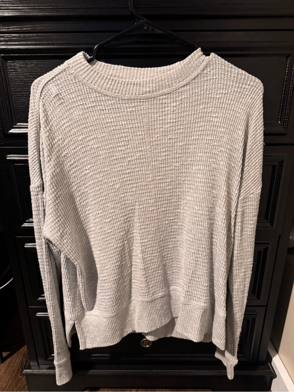 American Eagle Outfitters Light Gray Waffle Knit Pullover Sweatshirt